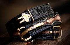 Handmade Genuine Leather Tooled Mens Belt Custom Cool Leather Men Black Belt for Men