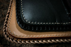 Handmade Mens Cool Tooled Floral Leather Chain Wallet Biker Trucker Wallet with Chain - iwalletsmen