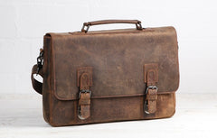 Vintage Coffee Leather Mens Briefcase Work Bag Laptop Bag Business Bag for Men - iwalletsmen