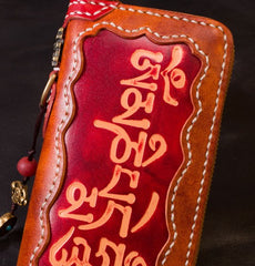 Handmade Leather Tooled Mens Chain Biker Wallet Cool Leather Wallet Long Phone Wallets for Men