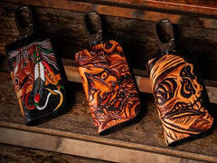 Handmade Leather Biker Mens Cool Car Key Wallet Coin Wallet Pouch Car KeyChain for Men