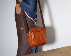Genuine Leather Mens Cool Small Messenger Bag Sling Bag Chest Bag Bike Bag Cycling Bag for men