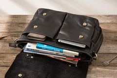 Black Leather Mens Large Briefcase Work Bag Laptop Bag Business Bag for Men - iwalletsmen