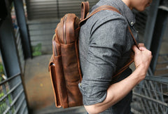 Cool Brown Leather Mens Backpack Travel Backpacks Laptop Backpack for men - iwalletsmen