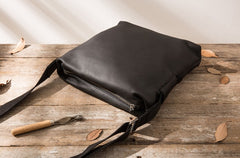 Small Cool Black Square Leather Mens Messenger Bags Shoulder Bags for Men - iwalletsmen