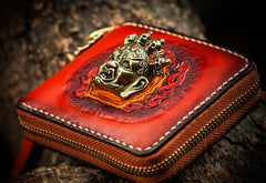 Handmade Mah¨¡k¨¡la Leather Brown Biker Wallet Mens Cool billfold Chain Wallet Trucker Wallet with Chain