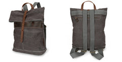 Cool Waxed Canvas Gray Leather Mens Backpack Canvas Travel Backpack Canvas School Backpack for Men - iwalletsmen