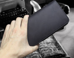 Handmade Leather Mens Cool Zipper Phone Travel Long Wallet Card Holder Card Slim Clutch Wallets for Men