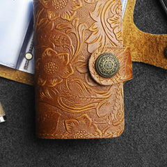 Handmade Leather Floral Mens Cool billfold Wallet Card Holder Small Card Slim Wallets for Men