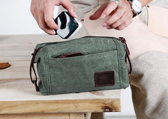 Large Canvas Green Mens Clutch Bag Zipper Wristlet Bag Phone Purse for Men - iwalletsmen