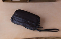 Handmade Genuine Leather Mens Cool Long Leather Wallet Zipper Clutch Wristlet Wallet for Men