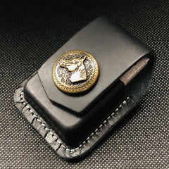 Brown Handmade Leather Mens Chinese Dragon Zippo Lighter Holders Lighter Case For Men - iwalletsmen