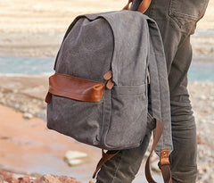 Cool Canvas Gray Mens Backpack Canvas Travel Bag Canvas School Bag for Men - iwalletsmen