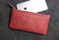 Handmade Leather Mens Cool Zipper Phone Travel Long Wallet Holder Slim Clutch Wallets for Men