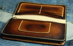 Coffee Vintage Leather Bifold Mens Large Long Wallet Leather Long Wallets for Men - iwalletsmen