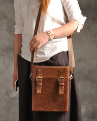 Handmade Vintage Coffee Leather Mens Messenger Bag Box Shoulder Bags for Men - iwalletsmen