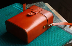 Handmade Brown Leather Mens Small Box Bag Shoulder Bag Messenger Bags for Men - iwalletsmen