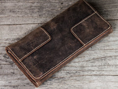 Vintage Leather Long Wallets for men Trifold Men Long Wallet - iwalletsmen