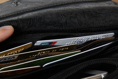 Handmade Leather Mens Clutch Cool Slim Wallet Zipper Clutch Wristlet Wallet for Men