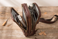 Coffee Leather Mens Sling Bag Sling Shoulder Bag Sling Backpacks for men - iwalletsmen