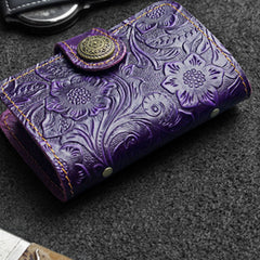 Handmade Leather Floral Mens Cool billfold Wallet Card Holder Small Card Slim Wallets for Men