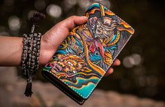Handmade Leather Men Tooled Monkey King Cool Leather Wallet Long Phone Clutch Wallets for Men