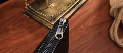 Black Leather Mens Wristlet Wallet Bag Zipper Clutch Wallet For Men - iwalletsmen