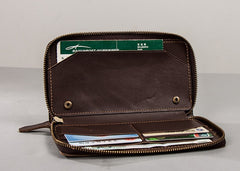 Coffee Leather Mens Zipper Travel Wallet Passport Wallet Clutch Wallets for Men - iwalletsmen