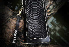 Handmade Leather Mens Chain Biker Wallet Cool Leather Wallet Long Clutch Wallets for Men