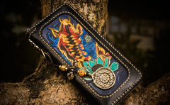 Handmade Leather Carp Mens Chain Biker Wallet Cool Leather Wallet Long Phone Wallets for Men