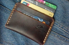 Handmade Leather Mens Slim Front Pocket Wallets Leather Card Wallet for Men - iwalletsmen