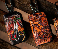 Handmade Leather Biker Mens Cool Car Key Wallet Coin Wallet Pouch Car KeyChain for Men