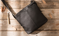 Small Cool Black Square Leather Mens Messenger Bags Shoulder Bags for Men - iwalletsmen