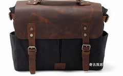 Mens Waxed Canvas Leather Side Bag Messenger Bag Canvas Courier Bag for Men - iwalletsmen