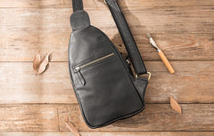 Leather Mens Black Sling Bag Sling Shoulder Bag Sling Backpack for men - iwalletsmen