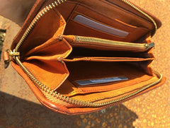 Handmade Genuine Rock Punk Leather Mens Cool Long Wallet Wristlet Bifold Clutch Wallet for Men