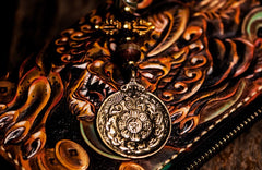 Handmade Leather Mens Tooled Monster Chain Biker Wallet Cool Leather Wallet Long Clutch Wallets for Men