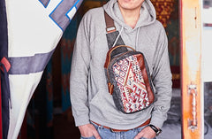 Folk Canvas Leather Mens Sling Bag Chest Bag One Shoulder Pack for men - iwalletsmen