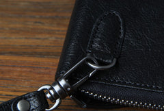 Genuine Leather Mens Cool Long Leather Wallet Biker Wallet Zipper Clutch Wristlet Wallet for Men