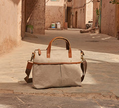 Mens Gray Canvas 14inch Briefcase Handbag Work Bag Business Bag for Men - iwalletsmen