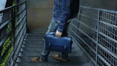 Blue Leather Mens Briefcase Messenger Bag Handbag Shoulder Bag for men - iwalletsmen