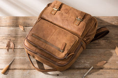 Brown Mens Leather Backpacks Travel Backpacks Laptop Backpack for men - iwalletsmen