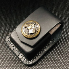 Coffee Handmade Leather Mens Stone Zippo Lighter Holders Lighter Case For Men - iwalletsmen