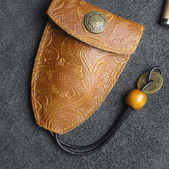 Handmade Leather Floral Mens Cool Car Key Wallet Coin Wallet Pouch Car KeyChain for Men