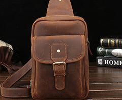 Vintage Leather Mens Sling Shoulder Bags Sling Bag Chest Bag Sling Backpack for men - iwalletsmen