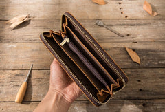 Cool Leather Mens Braided Long Zipper Clutch Wallet Long Wallet for Men - iwalletsmen