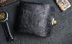 Handmade Leather Floral Mens Cool billfold Wallet Card Holder Small Card Slim Wallets for Men