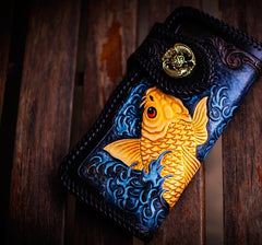 Handmade Leather Carp Mens Chain Biker Wallet Cool Leather Wallet With Chain Wallets for Men