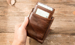 Cool Leather Mens Small Wallets Bifold Vintage billfold Wallets for Men - iwalletsmen
