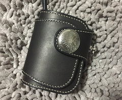 Handmade Leather Biker Wallet Mens Cool billfold Chain Wallet Trucker Wallet with Chain